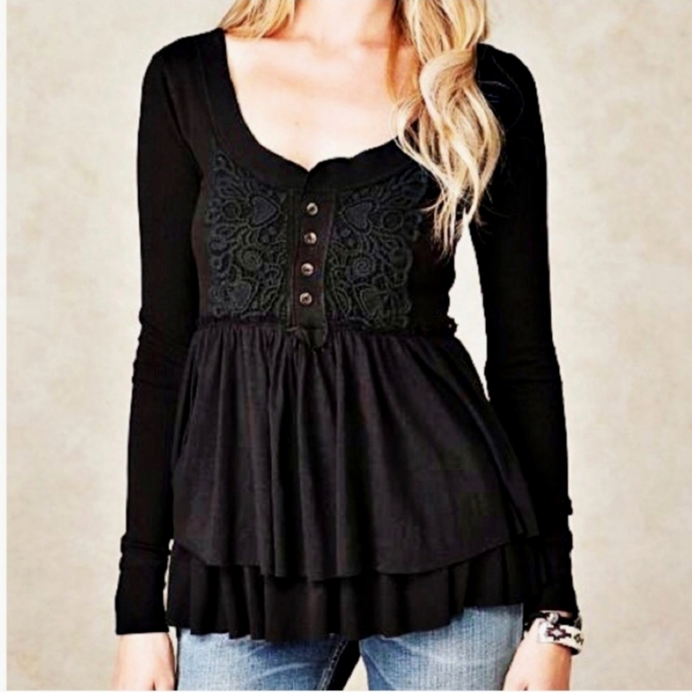Free People Level Heat Layered Peplum Top